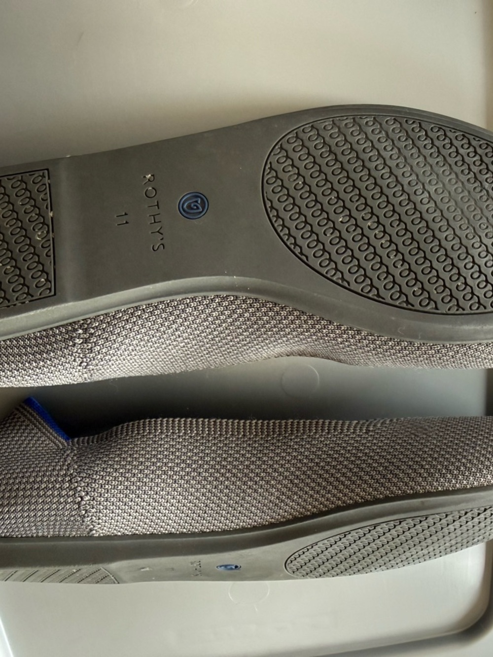Rothy's Gray Knit Slip-On Flats with Red Insole and Blue Trim - Picture 5 of 5